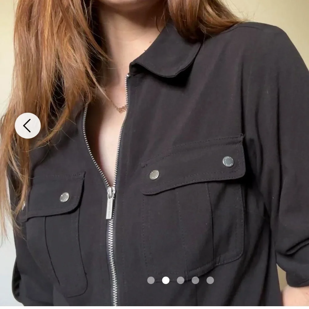Michael Kors Half Zip Shirt Dress, Black, Size medium